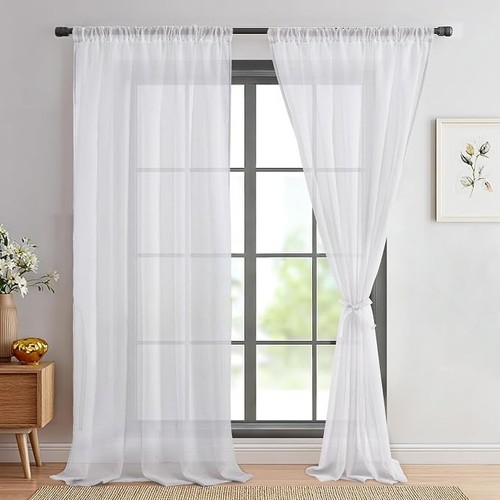 White sheer curtains - sheer, pencil