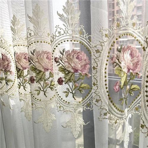 Peony embroidery tulle curtain - embroidery,